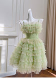 Cute Ball Gown Spaghetti Straps Mint Green Short Homecoming Dress Summer Middle School Formal 8th Grade Hoco Dresses Summer Homecoming Outfits HZ1214