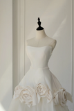 Timeless Bridal Gown Ball Gown Strapless Satin Flowers Sleeveless Long White Wedding Dresses Elegant Bridal Gowns HZ1214