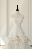 Timeless Bridal Gown Ball Gown Strapless Satin Flowers Sleeveless Long White Wedding Dresses Elegant Bridal Gowns HZ1214