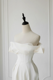 Timeless Bridal Gown Sheath Off The Shoulder Satin Short Sleeves Wedding Dresses Elegant Bridal Gowns HZ1214