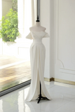 Timeless Bridal Gown Sheath Off The Shoulder Satin Short Sleeves Wedding Dresses Elegant Bridal Gowns HZ1214