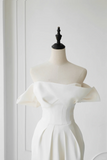 Timeless Bridal Gown Sheath Off The Shoulder Satin Short Sleeves Wedding Dresses Elegant Bridal Gowns HZ1214