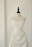 Timeless Bridal Gown Ball Gown Strapless Satin Pleated Sleeveless Long White Wedding Dresses Elegant Bridal Gowns HZ1214