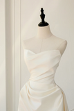 Timeless Bridal Gown Ball Gown Strapless Satin Pleated Sleeveless Long White Wedding Dresses Elegant Bridal Gowns HZ1214