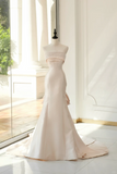 Classic Bridal Gown Mermaid Strapless Sleeveless Satin Long Light Pink Wedding Dresses Elegant Bridal Gowns Brides Dress HZ1214