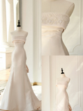 Classic Bridal Gown Mermaid Strapless Sleeveless Satin Long Light Pink Wedding Dresses Elegant Bridal Gowns Brides Dress HZ1214
