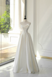 Timeless Bridal Gown A line Strapless Satin White Wedding Dresses Elegant Bridal Gowns HZ1214