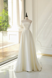 Timeless Bridal Dress A line Strapless Satin White Wedding Dresses Elegant Bridal Gowns HZ1214
