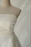 Timeless Bridal Dress A line Strapless Satin White Wedding Dresses Elegant Bridal Gowns HZ1214