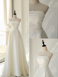 Timeless Bridal Dress A line Strapless Satin White Wedding Dresses Elegant Bridal Gowns HZ1214