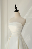 Timeless Bridal Dress A line Strapless Satin White Wedding Dresses Elegant Bridal Gowns HZ1214
