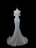 Timeless Bridal Gown Mermaid Off The Shoulder Silver Sequin Cap Sleeves Long Wedding Dresses Elegant Bridal Gowns HZ1214
