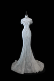 Timeless Bridal Gown Mermaid Off The Shoulder Silver Sequin Cap Sleeves Long Wedding Dresses Elegant Bridal Gowns HZ1214