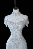 Timeless Bridal Gown Mermaid Off The Shoulder Silver Sequin Cap Sleeves Long Wedding Dresses Elegant Bridal Gowns HZ1214