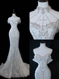 Timeless Bridal Gown Mermaid Off The Shoulder Silver Sequin Cap Sleeves Long Wedding Dresses Elegant Bridal Gowns HZ1214