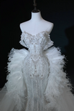 Timeless Bridal Gown Mermaid Off The Shoulder Silver Sequin Cap Sleeves Long Wedding Dresses Elegant Bridal Gowns HZ1214
