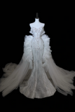 Timeless Bridal Gown Mermaid Off The Shoulder Silver Sequin Cap Sleeves Long Wedding Dresses Elegant Bridal Gowns HZ1214