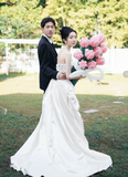 Timeless Bridal Dress Ball Gown Strapless Satin White Wedding Dresses Elegant Bridal Gowns HZ1214
