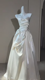 Timeless Bridal Dress Ball Gown Strapless Satin White Wedding Dresses Elegant Bridal Gowns HZ1214