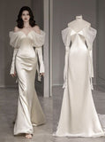Timeless Bridal Gown Mermaid Off The Shoulder Satin Long Sleeves Wedding Dresses Elegant Bridal Gowns HZ1214