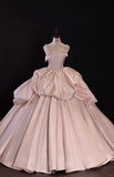 Pretty Ball Gown Straps Satin Pink Long Quinceanera Dress Formal Gowns Vestido De 15 Anos Sweet 16 Dress HZ1214