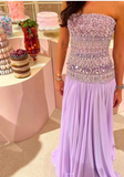 Elegant A Line Strapless Lilac Chiffon Long Prom Dresses Party Dress Summer 20th Birthday Outfits 18th Birthday Dresses HZ1214