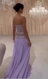 Elegant A Line Strapless Lilac Chiffon Long Prom Dresses Party Dress Summer 20th Birthday Outfits 18th Birthday Dresses HZ1214