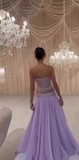 Elegant A Line Strapless Lilac Chiffon Long Prom Dresses Party Dress Summer 20th Birthday Outfits 18th Birthday Dresses HZ1214