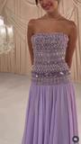 Elegant A Line Strapless Lilac Chiffon Long Prom Dresses Party Dress Summer 20th Birthday Outfits 18th Birthday Dresses HZ1214