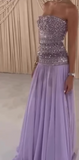 Elegant A Line Strapless Lilac Chiffon Long Prom Dresses Party Dress Summer 20th Birthday Outfits 18th Birthday Dresses HZ1214