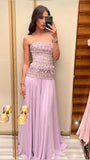 Elegant A Line Strapless Lilac Chiffon Long Prom Dresses Party Dress Summer 20th Birthday Outfits 18th Birthday Dresses HZ1214