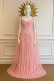 Elegant Mermaid Scoop Neck Pink Chiffon Long Prom Dresses Party Dress Summer 20th Birthday Outfits 18th Birthday Dresses HZ1214