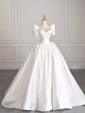 Timeless Bridal Dress Ball Gown Sweetheart Short Sleeves Satin White Wedding Dresses Elegant Bridal Gowns HZ1214
