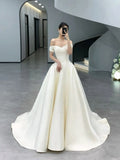 Timeless Bridal Gown Ball Gown Off The Shoulder White Short Sleeves Long Wedding Dresses Elegant Bridal Gowns HZ1214