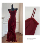 Elegant High Low Spaghetti Straps Burgundy Sleeveless Long Evening Party Gowns Evening Formal Dresses Prom Dress HZ1214