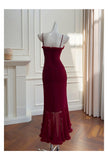 Elegant High Low Spaghetti Straps Burgundy Sleeveless Long Evening Party Gowns Evening Formal Dresses Prom Dress HZ1214