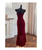 Elegant High Low Spaghetti Straps Burgundy Sleeveless Long Evening Party Gowns Evening Formal Dresses Prom Dress HZ1214