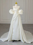 Timeless Bridal Gown Sheath Off The Shoulder White Short Sleeves Long Wedding Dresses Elegant Bridal Gowns HZ1214
