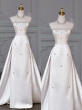 Timeless Bridal Gown Sheath Strapless Satin Sleeveless White Wedding Dresses Elegant Bridal Gowns HZ1214