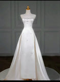 Timeless Bridal Gown Sheath Strapless Satin Sleeveless White Wedding Dresses Elegant Bridal Gowns HZ1214