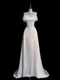 Simple Bridal Gown A Line Off The Shoulder White Short Sleeves Long Wedding Dresses Elegant Bridal Gowns HZ1214