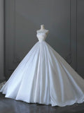 Timeless Bridal Dress Ball Gown Strapless Sleeveless Satin White Wedding Dresses Elegant Bridal Gowns HZ1214