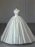 Modest Bridal Dress Ball Gown Strapless Sleeveless Satin Ivory Wedding Dresses Elegant Bridal Gowns HZ1214