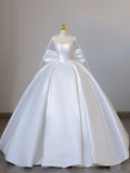 Modest Bridal Dress Ball Gown Spaghetti Straps Sleeveless Satin White Wedding Dresses Elegant Bridal Gowns HZ1214