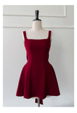 Cute A line Square Neck Short Burgundy Formal 8th Grade Homecoming Dresses Summer Middle School Hoco Dress Homecoming Outfits HZ1214