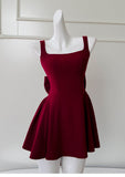 Cute A line Square Neck Short Burgundy Formal 8th Grade Homecoming Dresses Summer Middle School Hoco Dress Homecoming Outfits HZ1214