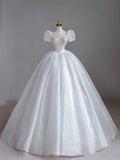 Timeless Bridal Dress Ball Gown Sweetheart Short Sleeves Sequin White Wedding Dresses Elegant Bridal Gowns HZ1214