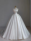 Princess Bridal Dress Ball Gown Strapless Sleeveless Satin White Wedding Dresses Elegant Bridal Gowns HZ1214