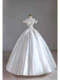 Princess Bridal Gown Ball Gown Off The Shoulder White Lace Short Sleeves Long Wedding Dresses Elegant Bridal Gowns HZ1214