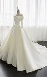 Princess Bridal Gown Ball Gown Off The Shoulder White Satin Long Wedding Dresses Elegant Bridal Gowns HZ1214
